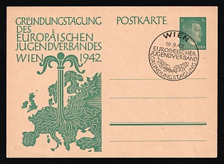 1942 (18 Sep) 'Founding Conference of the European Youth Association Vienna', Third Reich, Germany, Postal Stationery Postcard with Commemorative Postmark from Vienna