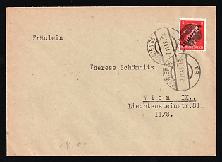 1945 (7 Jun) Austria, Cover from Vienna franked with 8pf Local Issue, Overprint on Hitler's head, Blob Two Hemispheres Postmark