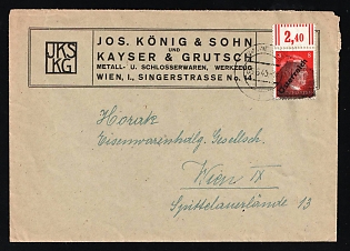 1945 (8 Jun) Austria, Cover from Vienna franked with 8pf Local Issue, Overprint on Hitler's head (Margin, Plate Number)