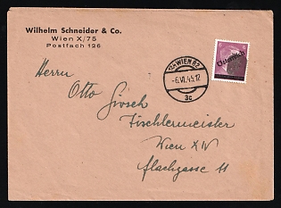 1945 (6 Jun) Austria, Cover from Vienna franked with 6pf Local Issue, Overprint on Hitler's head, Blob Circle Postmark