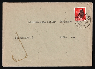 1945 (12 Jun) Austria, Cover from Vienna franked with 8pf Local Issue, Overprint on Hitler's head, Blob Vertical Rectangle Postmark