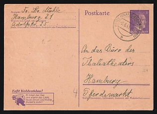 1943 (2 Jun) 'Stop Stealing Coal!' Third Reich, Germany, Postal Stationery Postcard locally addressed in Hamburg