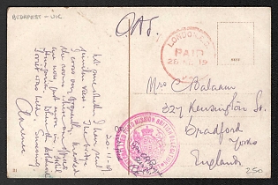 1919 (28 Nov) Hungary, Postcard to Bradford (England) with 'Relief Food Mission British Delegation, Budapest' Handstamp