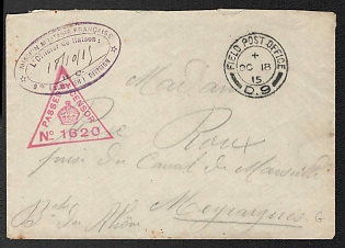 1918 France, Military Mail Field Post Feldpost Censored Cover to Meyrargues, with '9th (Scottish) Division, French Military Mission, The Liaison Officer H.O.' Handstamp