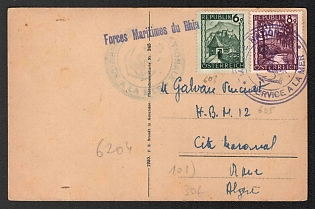 Austria, Postcard, franked with 6g and 8g, with 'Rhine Maritime Forces' and 'Service at Sea' Handstamps