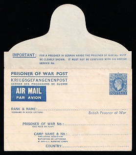 1942-45 Great Britain Prisoner of War in Germany, Prisoner of War Letter Sheet 2.5p, Airmail Post