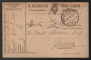 1919 (16 Nov) Italy, World War I, Military Mail Postcard to Genoa, with Violet Handstamp