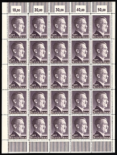 1942 2m Third Reich, Germany, Full Sheet (Plate Numbers)