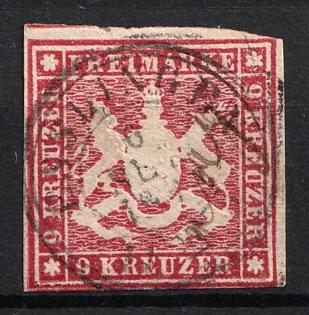 1859 9kr, German States, Wurtemburg, Germany (Double Signed)