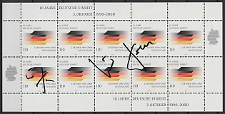 2000 Germany, Miniature Sheet with the original signature of the Chancellor of Reunification, Dr. Helmut Kohl