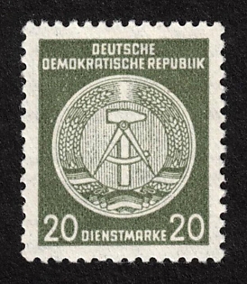1954-56 20pf German Democratic Republic, Germany, Official Stamp ('Dienstmarken A' with RARE Watermark XI, Current Certificate)