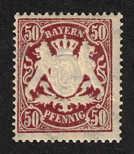 1890 50pf Bavaria, German States, Germany (Grayish Paper, Signed Bauer BPP)