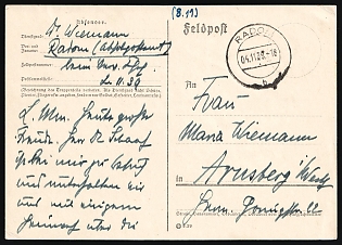 1939 (4 Nov) Third Reich, Germany, Feldpost Postcard from Radolfzell to Arnsberg (Westphalia)