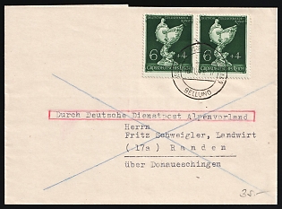 1944 (16 Oct) Third Reich, Germany, Cover from Post Office Belluno (Italy) via German Official Mail (Dienstpost) Alpine Foreland to Randen, near Donaueschingen (Germany) franked with 2 x 6pf