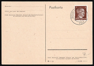 1944 (3 Aug) Third Reich, Germany, German Official Mail (Dienstpost) Adria, Postcard from Post Office Pula (Croatia) franked with 3pf