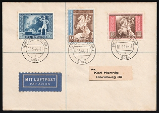 1944 (7 Mar) Third Reich, Germany, Airmail Cover from Post Office Gorizia (Italy) via German Official Mail (Dienstpost) Adria, to Hamburg franked with Full Set of 3pf - 12pf