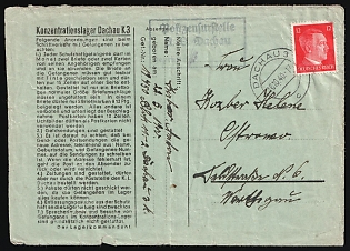 1940 (16 Oct) Concentration camp Dachau, Third Reich, Germany, Registered Cover franked with 12pf
