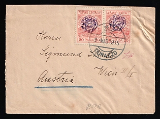 1915 (9 May) Central Albania, Essad Post, Cover from Durres (Albania) to Vienna (Austria) franked with Pair Local Issues 20pa, Signature
