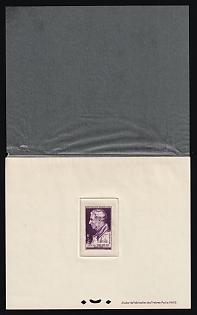 1948 6fr+4fr France, Die Proof Sheetlet with Curtain, Epreuve de Luxe, Deluxe Presentation Miniature Sheet