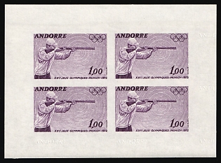 1972 1fr Andorra, French Colonies, Plate Proof Sheetlet, Imperforate, Complete Set
