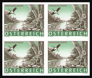 2002 0.58e Austria, Trial Color Proof, Imperforate, Block of Four, Complete Set