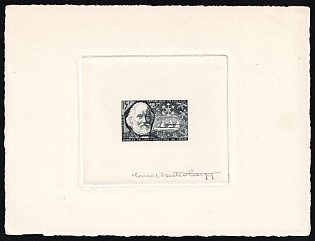 1956 15fr France, Master Die Proof Sunken Sheetlet, Black, Signed by Artist