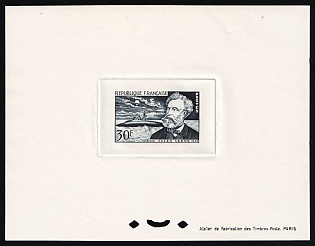 1955 30fr France, Proof Sheetlet, Epreuve de Luxe, Deluxe Presentation Miniature Sheet, Black