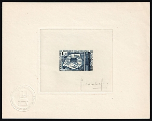 1966 1.6fr France, Master Die Proof Sunken Sheetlet, Blue, Signed by Artist