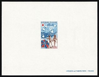 1974 0.60fr+0.15fr France, Red Cross, Proof Sheetlet, Epreuve de Luxe, Deluxe Presentation Miniature Sheet