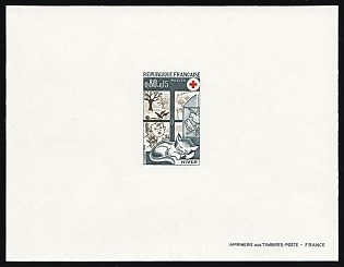 1974 0.60fr+0.15fr France, Red Cross, Proof Sheetlet, Epreuve de Luxe, Deluxe Presentation Miniature Sheet