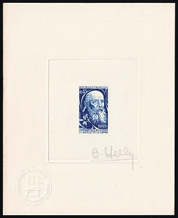 1973 0.45fr France, Master Die Proof Sunken Sheetlet, Blue, Signed by Artist