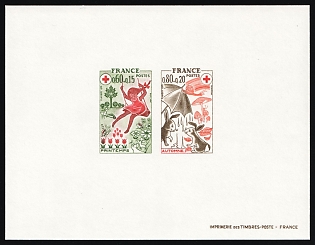 1975 France, Red Cross, Proof Sheetlet, Epreuve de Luxe Collective, Composite Deluxe Presentation Miniature Sheet