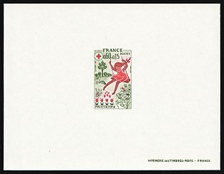 1975 0.6fr+0.15fr France, Red Cross, Proof Sheetlet, Epreuve de Luxe, Deluxe Presentation Miniature Sheet