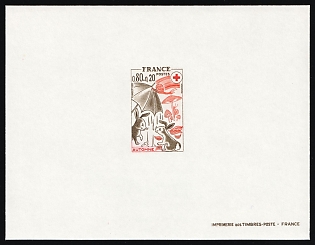 1975 0.80fr+0.20fr France, Red Cross, Proof Sheetlet, Epreuve de Luxe, Deluxe Presentation Miniature Sheet