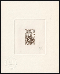 1978 1fr+0.25fr France, Red Cross, Master Die Proof Sunken Sheetlet, Brown, Signed by Artist