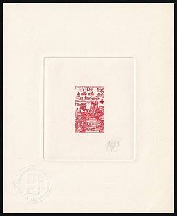 1978 1.20fr+0.30fr France, Red Cross, Master Die Proof Sunken Sheetlet, Red, Signed by Artist