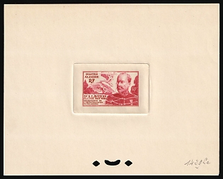 1954 50fr Algeria, French Colonies, Proof Sheetlet, Epreuve de Luxe, Deluxe Presentation Miniature Sheet, Red