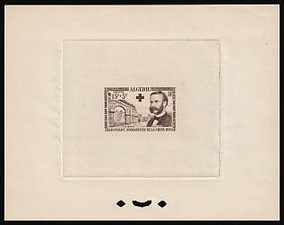 1955 15+5fr Algeria, French Colonies, Proof Sheetlet, Epreuve de Luxe, Deluxe Presentation Miniature Sheet, Brown-Gray