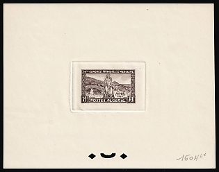 1955 15fr Algeria, French Colonies, Proof Sheetlet, Epreuve de Luxe, Deluxe Presentation Miniature Sheet, Black