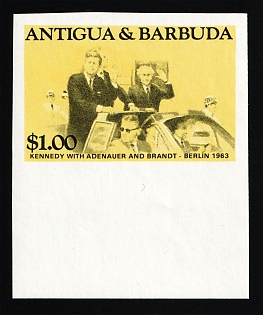 1984 1$ '20th Century Leaders - Kennedy in Berlin', Antigua & Barbuda, Trial Color Proof Imperforate, Margin