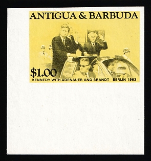 1984 1$ '20th Century Leaders - Kennedy in Berlin', Antigua & Barbuda, Trial Color Proof Imperforate, Corner Margin