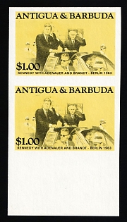 1984 1$ '20th Century Leaders - Kennedy in Berlin', Antigua & Barbuda, Pair, Trial Color Proof Imperforate, Margin