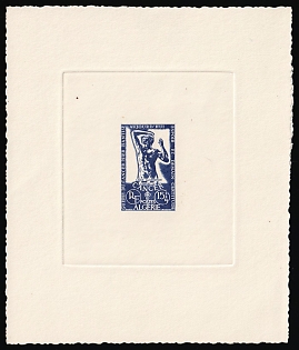 1956 15+5fr Algeria, French Colonies, Proof Sheetlet, Epreuve de Luxe, Deluxe Presentation Miniature Sheet, Blue