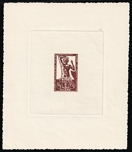 1956 15+5fr Algeria, French Colonies, Proof Sheetlet, Epreuve de Luxe, Deluxe Presentation Miniature Sheet, Brown