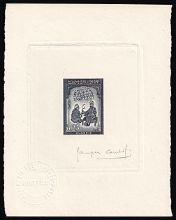 1963 0.25fr People's Democratic Republic of Algeria, Dark Blue-Gray Master Die Proof Sunken Sheetlet, Signed by Artist
