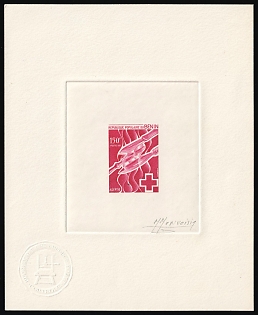 1977 150fr Republic of Benin, Master Die Proof Sunken Sheetlet, Red, Signed by Artist