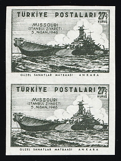 1946 27.5k Republic of Turkey, Plate Proofs, Pair, Imperforate