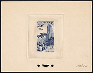 1953 500fr Cameroon, French Colonies, Airmail, Trial Color Proof, Epreuve de Luxe, Deluxe Presentation Miniature Sheet