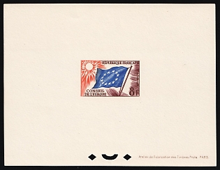1958 8fr France, For the Council of Europe, Proof Sheetlet, Epreuve de Luxe, Deluxe Presentation Miniature Sheet, Official Stamp