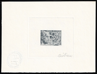 1972 65fr Comoros Islands, French Colonies, Master Die Proof Sunken Sheetlet, Grey, Signature